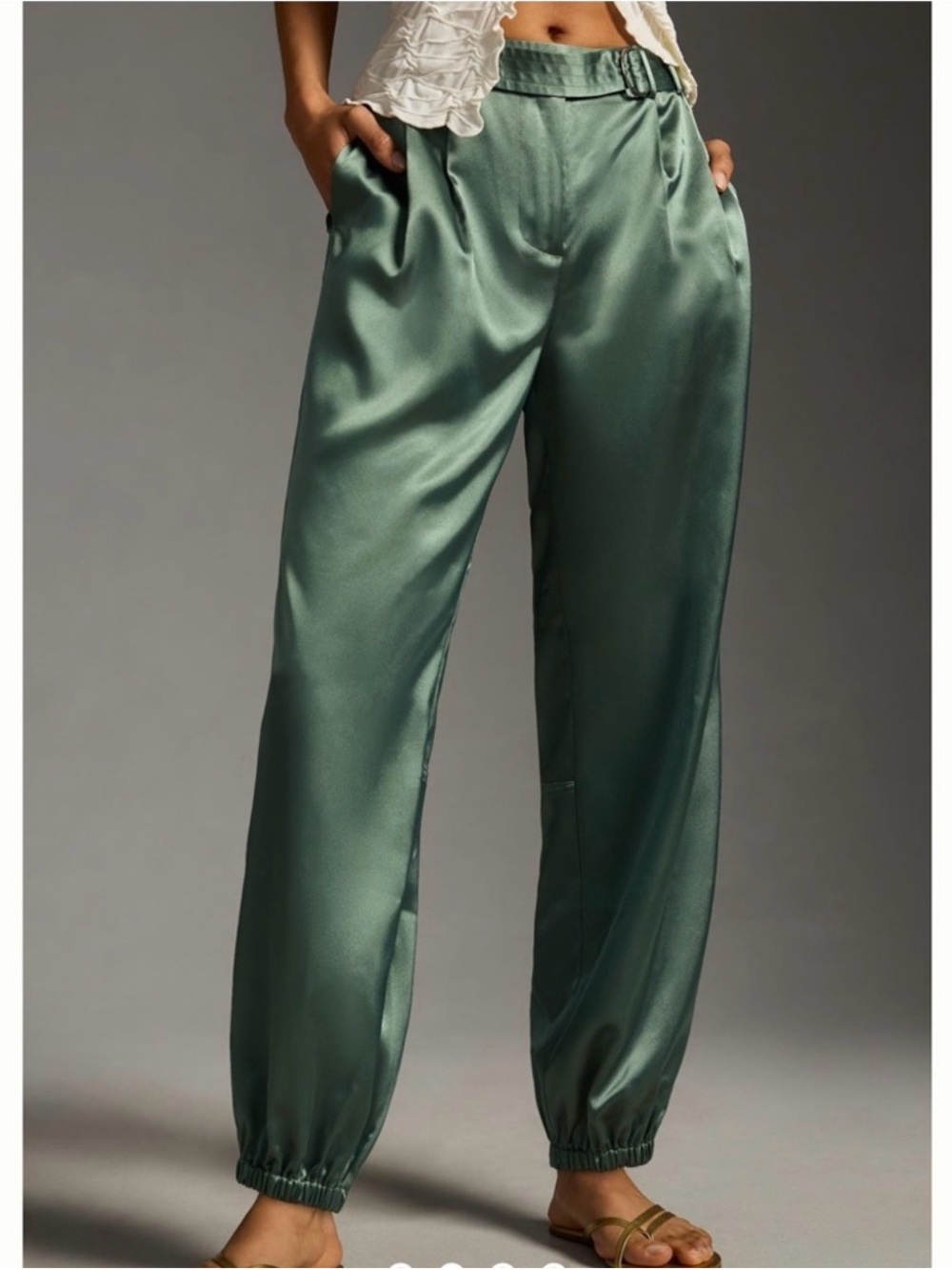 Anthropologie Maeve Satin Jogger Pants Green Size 0 - Picture 4 of 9
